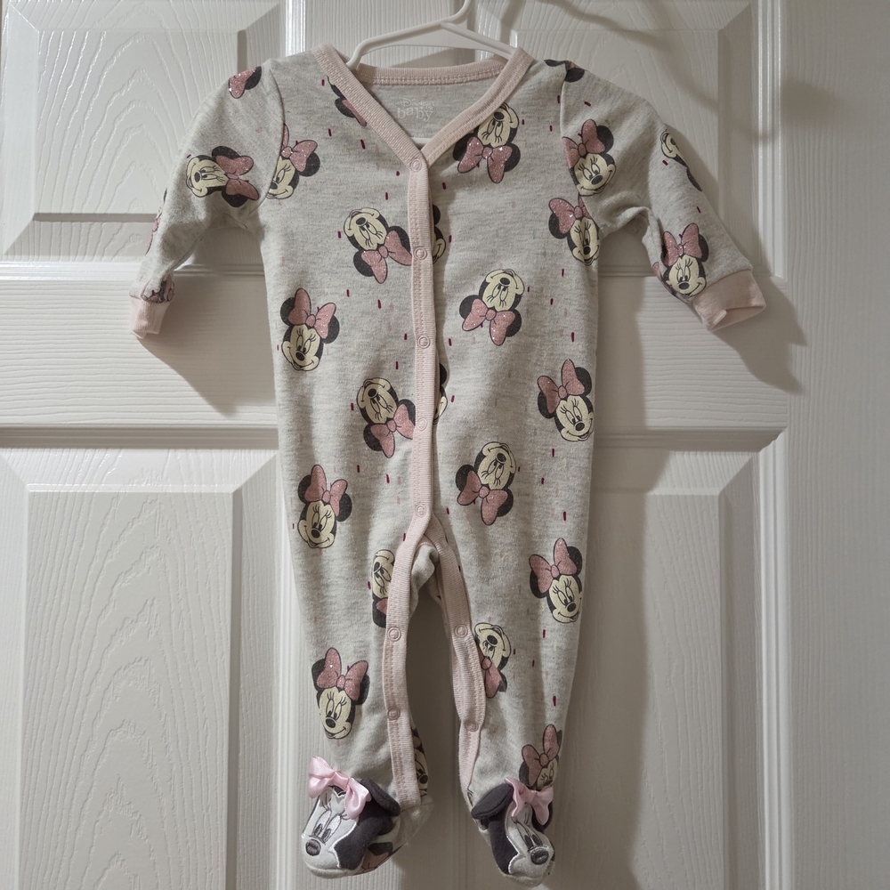 Disney Minnie Mouse Pink and Gray Footie